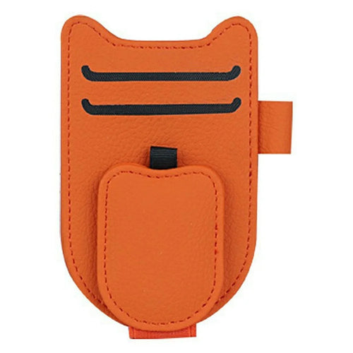 Multi-Functional Sunglasses Holder for Car Sun Visor Clip On PU Leather Card Organizer with Pen Loop - Orange - 1