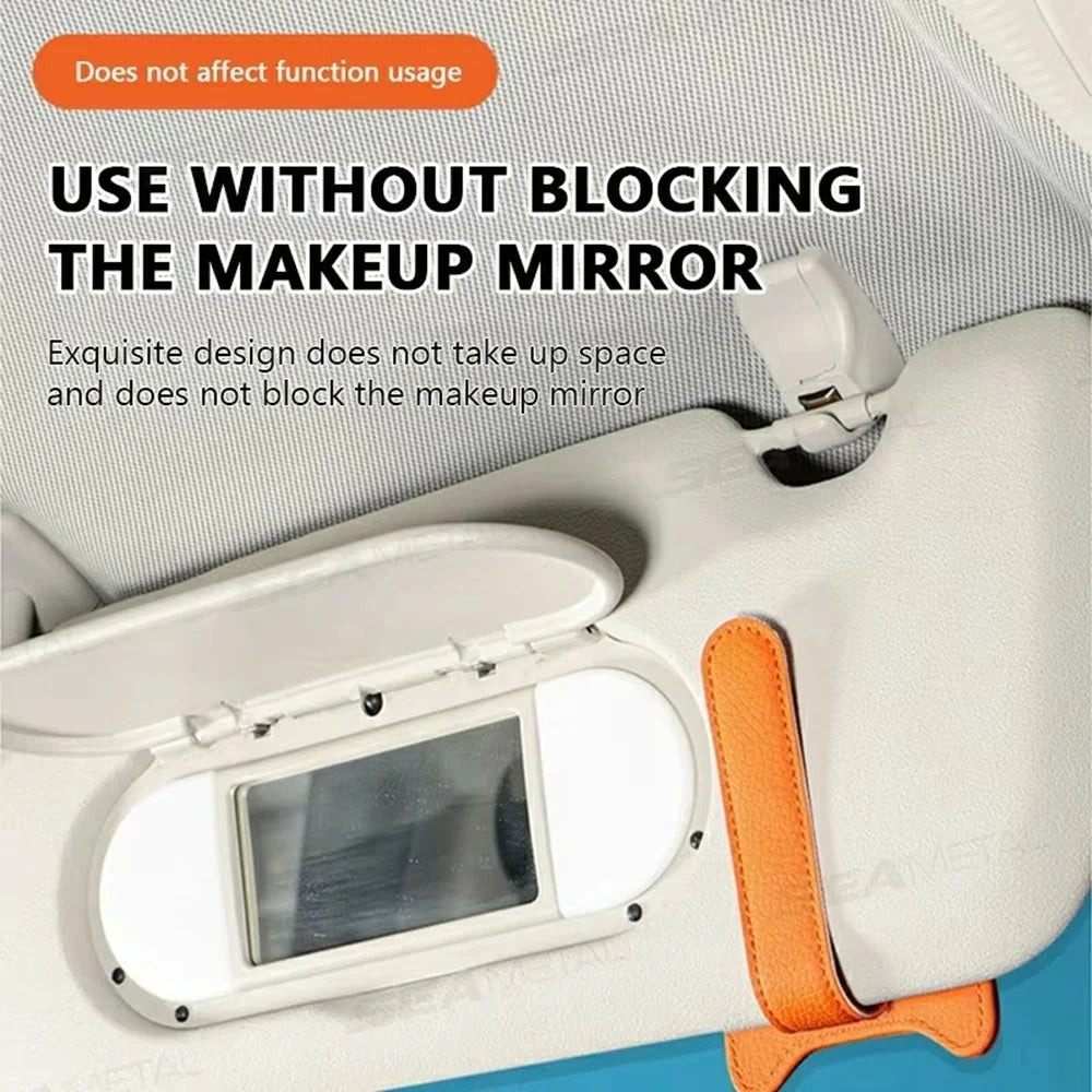 Multi-Functional Sunglasses Holder for Car Sun Visor Clip On PU Leather Card Organizer with Pen Loop - Orange - 3