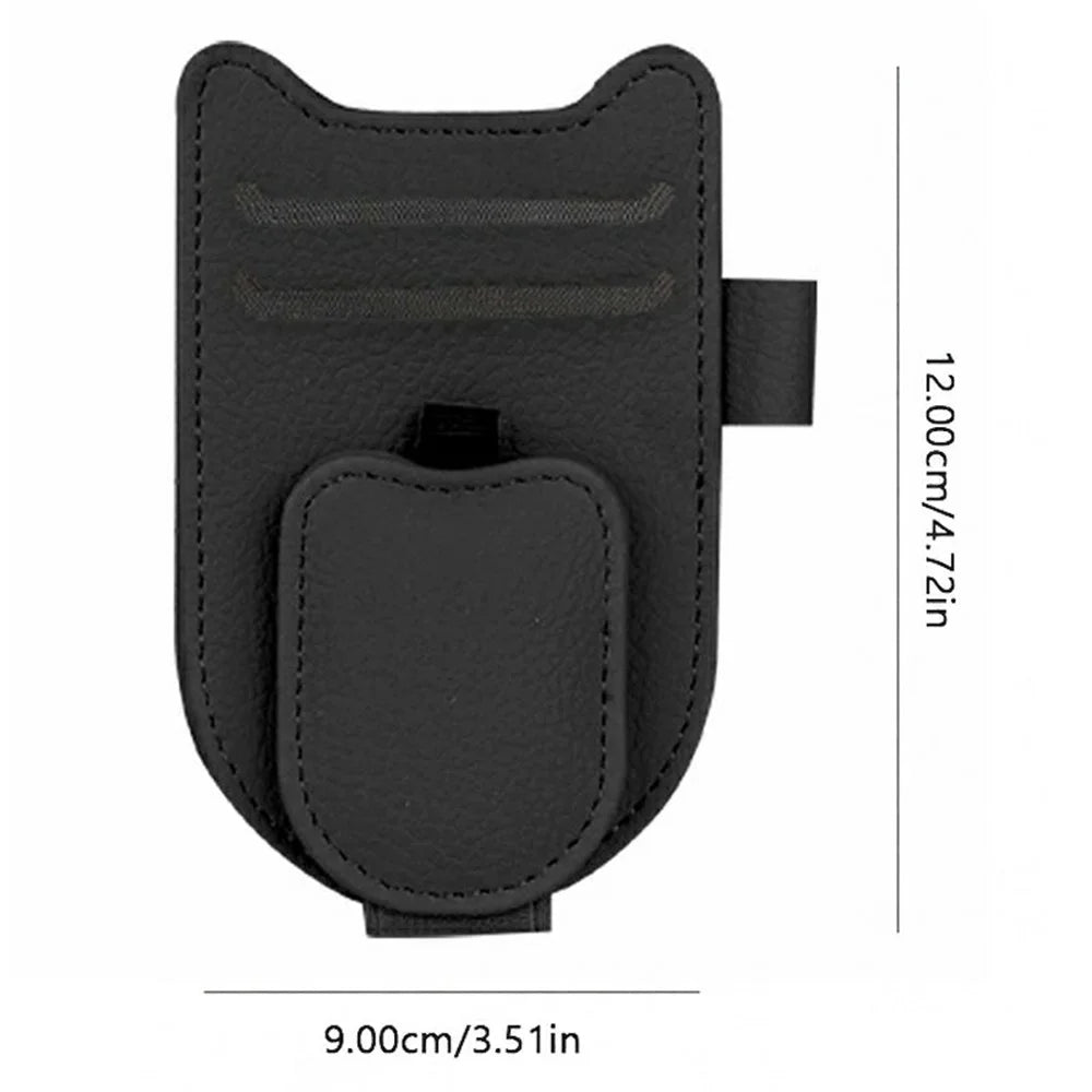 Multi-Functional Sunglasses Holder for Car Sun Visor Clip On PU Leather Card Organizer with Pen Loop - Orange - 7