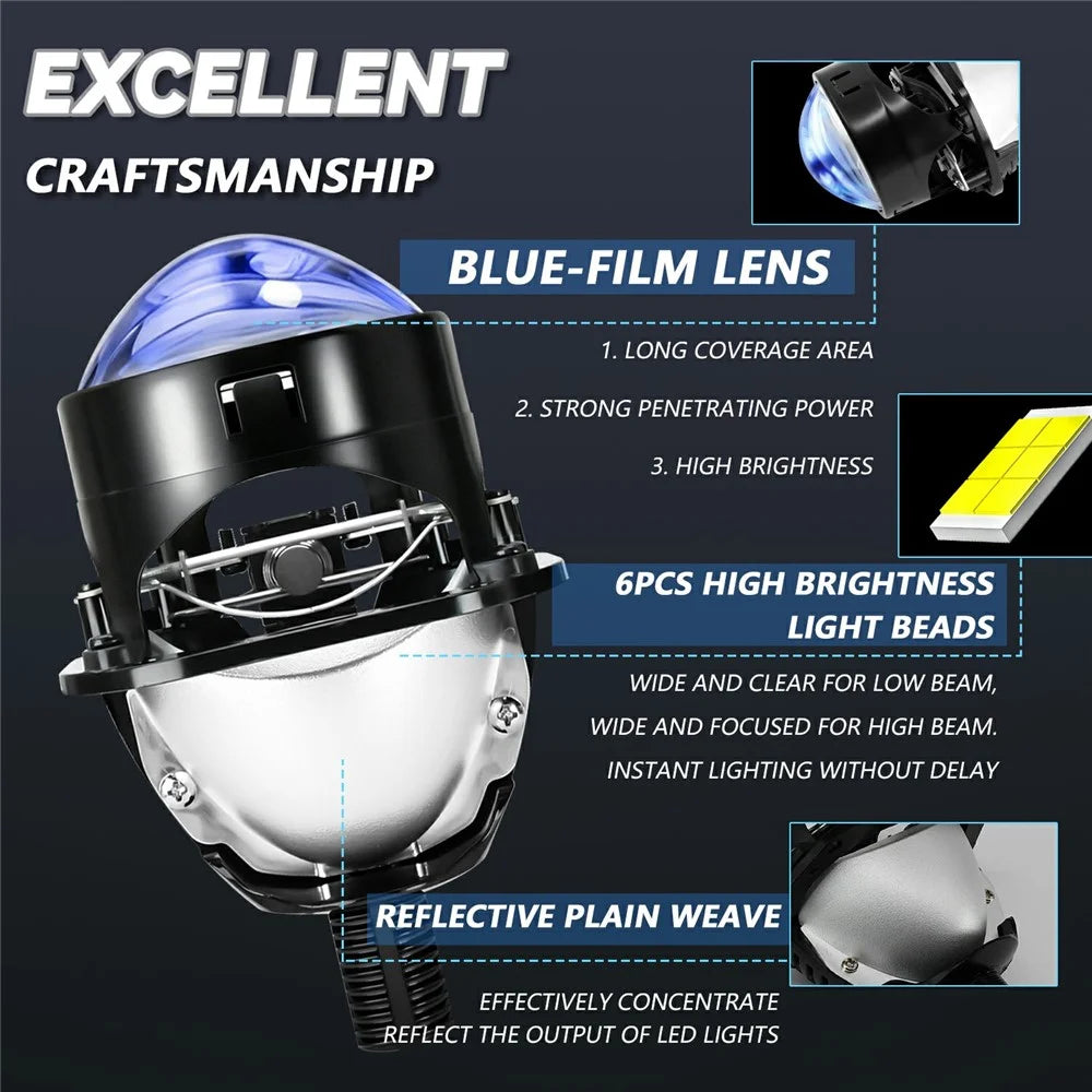 T02 1Pc 2.5 Inch Blue Film Lens Glare Free High Brightness Spotlight High Low Beam Car Headlight - 7
