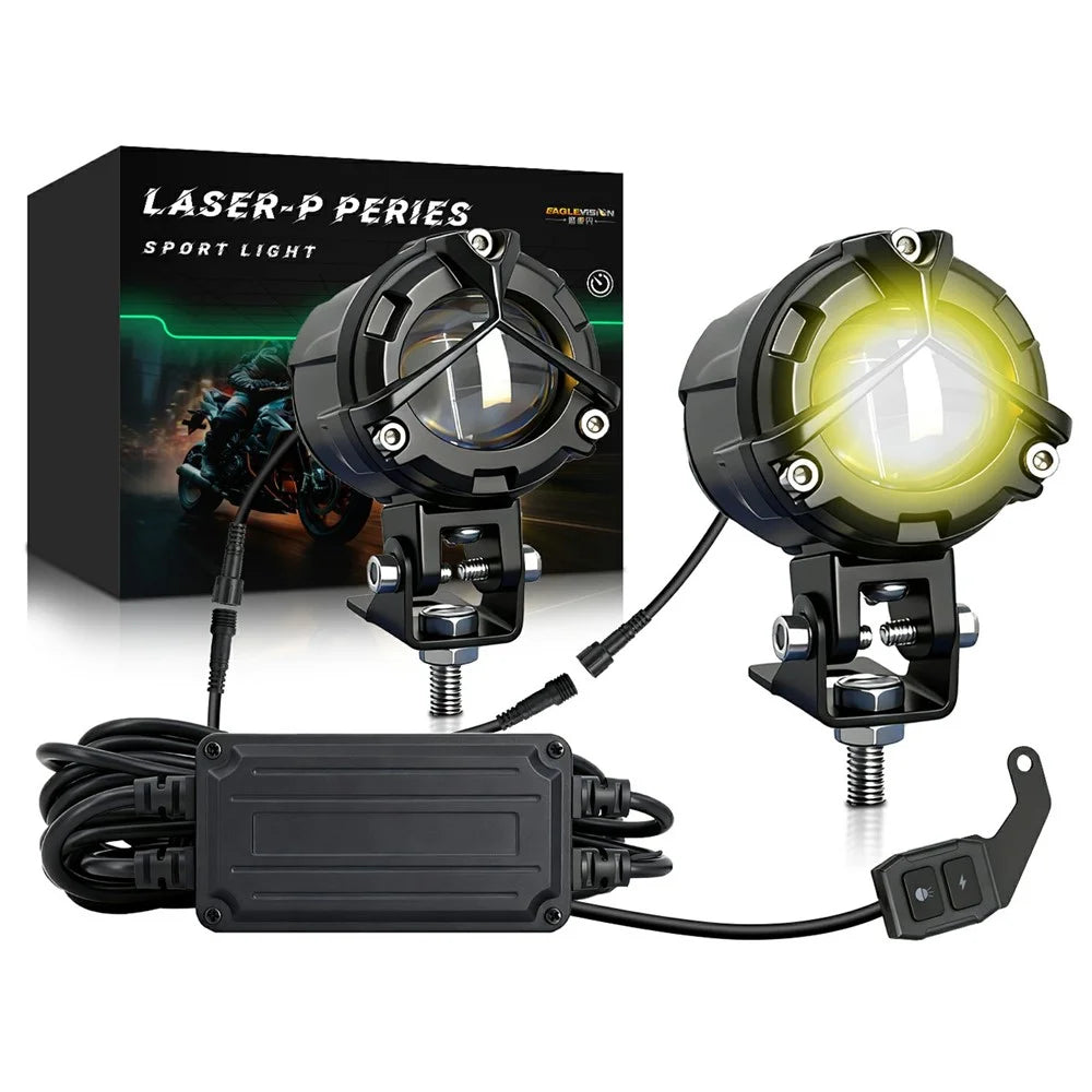 S8 2Pcs 40W High Low Beam Motorcycle Spotlight LED Auxiliary Lights Kit with Wire Harness Switch - 1