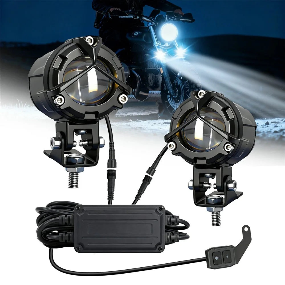 S8 2Pcs 40W High Low Beam Motorcycle Spotlight LED Auxiliary Lights Kit with Wire Harness Switch - 2