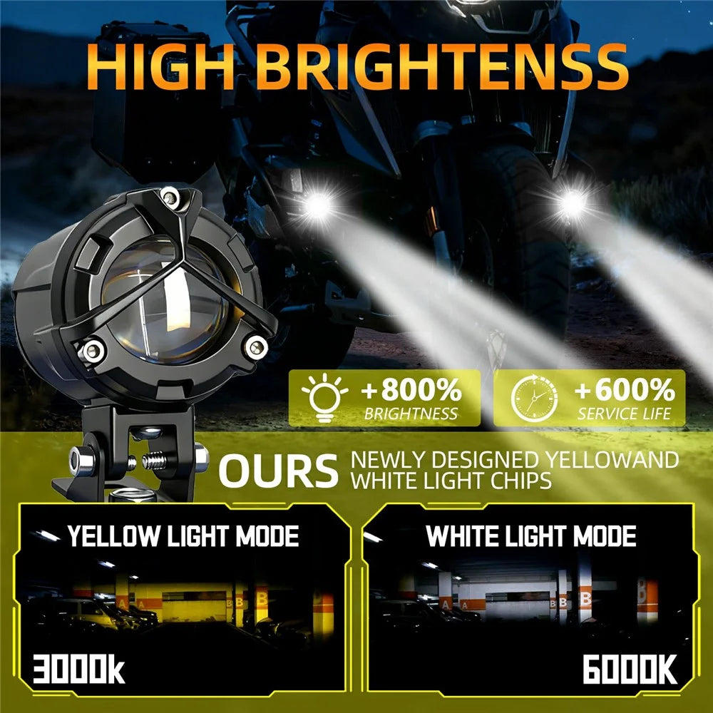 S8 2Pcs 40W High Low Beam Motorcycle Spotlight LED Auxiliary Lights Kit with Wire Harness Switch - 3
