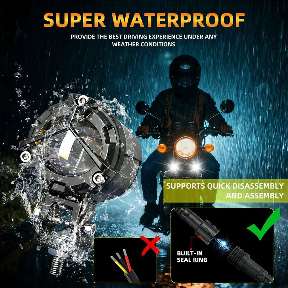 S8 2Pcs 40W High Low Beam Motorcycle Spotlight LED Auxiliary Lights Kit with Wire Harness Switch - 4