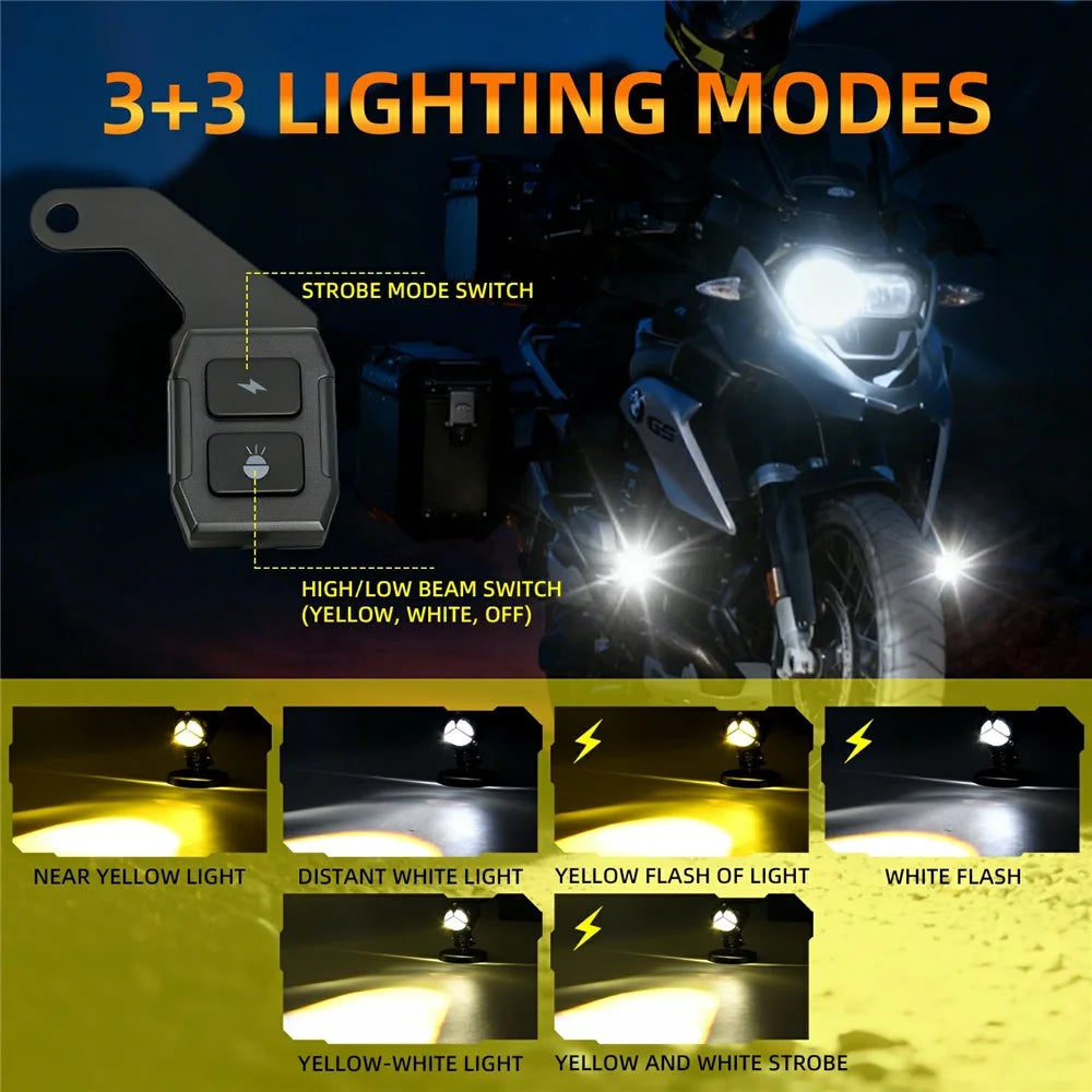 S8 2Pcs 40W High Low Beam Motorcycle Spotlight LED Auxiliary Lights Kit with Wire Harness Switch - 5