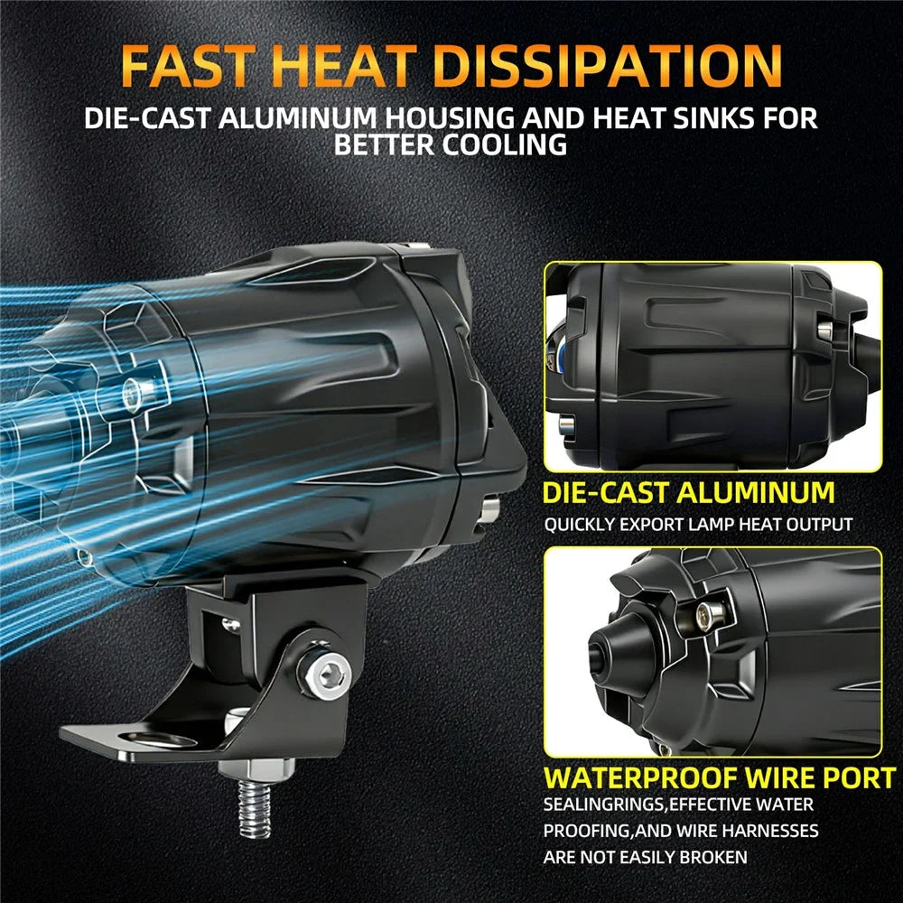 S8 2Pcs 40W High Low Beam Motorcycle Spotlight LED Auxiliary Lights Kit with Wire Harness Switch - 6