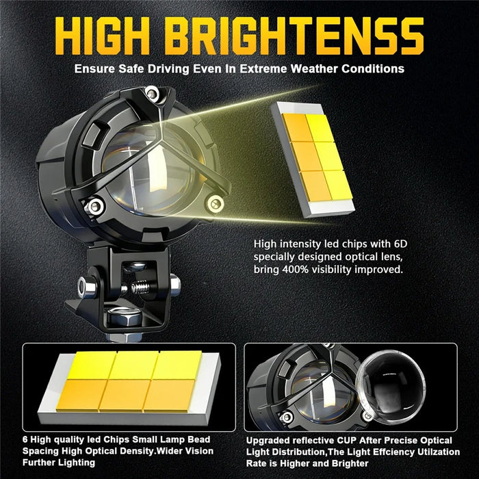 S8 1Pc 20W Motorcycle Spotlight Dual Color Temperature LED Auxiliary Lamp IP68 Waterproof - 2