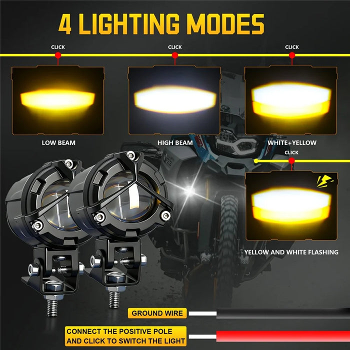 S8 1Pc 20W Motorcycle Spotlight Dual Color Temperature LED Auxiliary Lamp IP68 Waterproof - 3