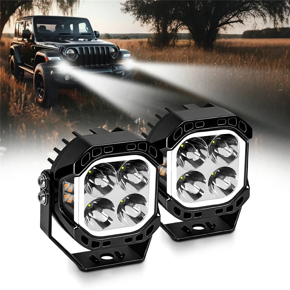 E8 1Pc 40W LED Off-Road Spotlight IP68 Waterproof Aviation Grade Aluminum Alloy Angel Eyes Car Flood Lamp - 2