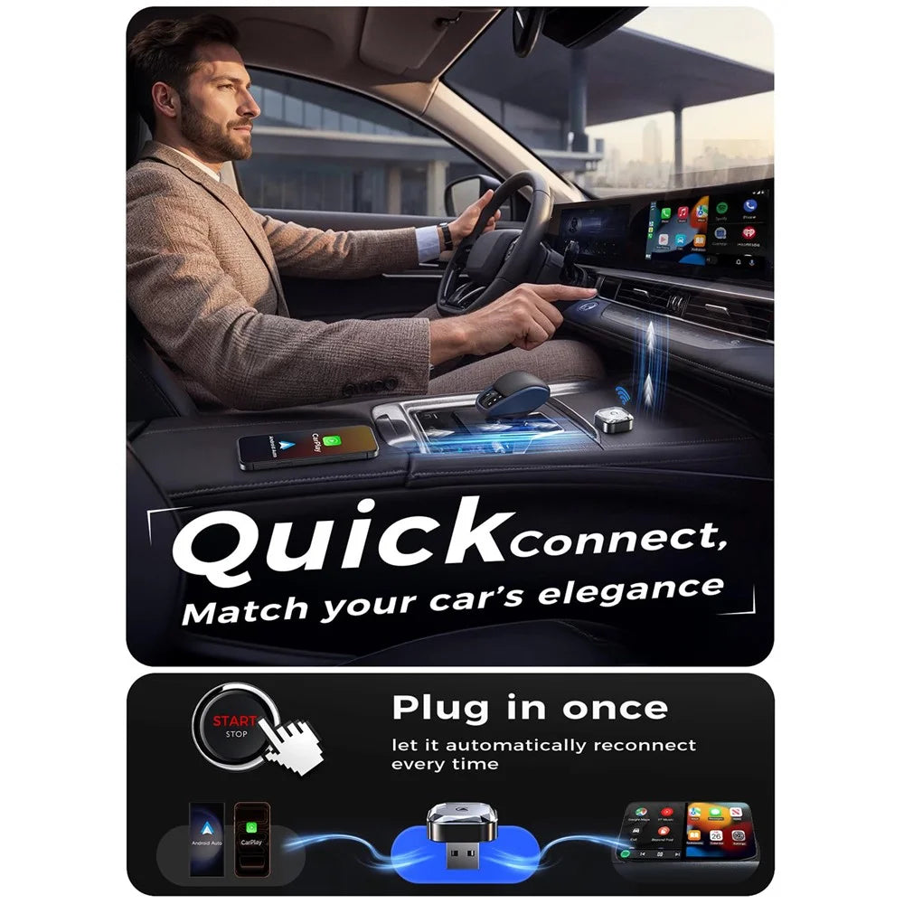 2 in 1 Wireless CarPlay and Android Auto Adapter Wired to Wireless Converter Built-in Wired Car Play / Android Auto - 7
