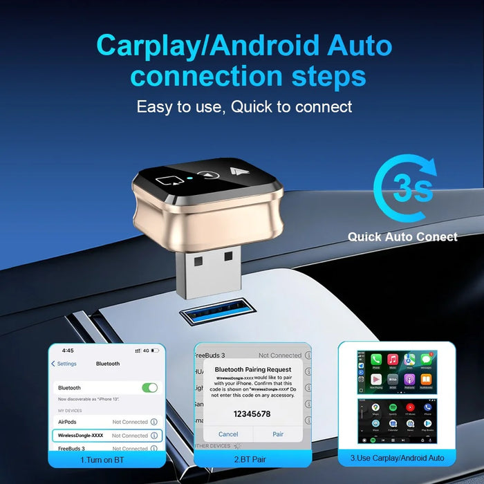 M70 4 in 1 Smart Screen Mirroring Adapter Car Play  /  Android Auto Wired to Wireless Converter for AirPlay  /  Miracast - 6