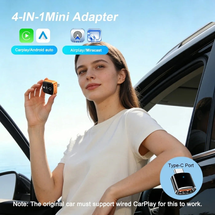 M71 4 in 1 Smart Screen Mirroring Adapter AirPlay  /  Miracast for Vehicles Car Play  /  Android Auto Wired to Wireless Converter - Orange - 4