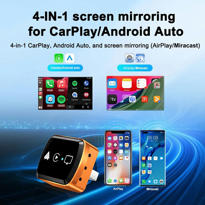 M71 4 in 1 Smart Screen Mirroring Adapter AirPlay  /  Miracast for Vehicles Car Play  /  Android Auto Wired to Wireless Converter - Orange - 5