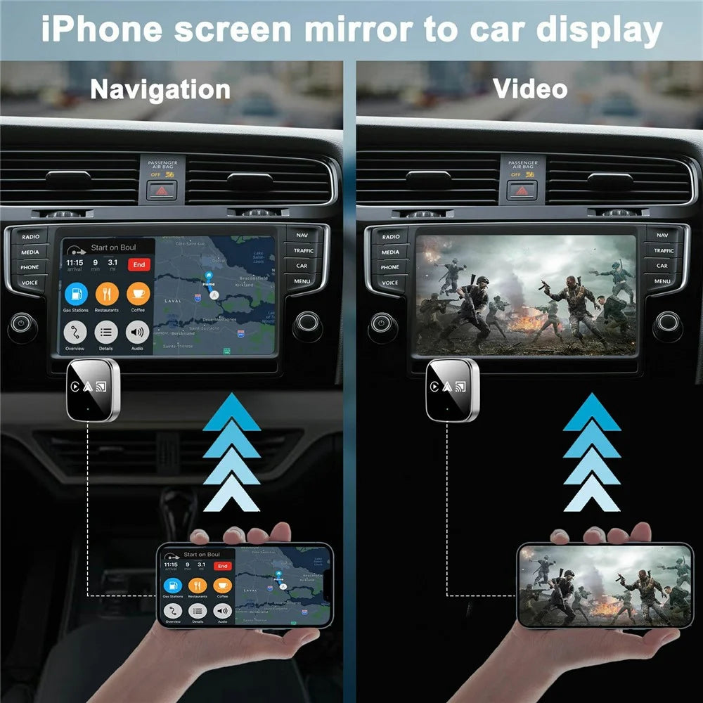 TYS-4222M 3 in 1 Mirror Wireless Car Play Adapter for Car Play / Android Auto Vehicles Wired to Wireless Converter Support Airplay - Black - 4
