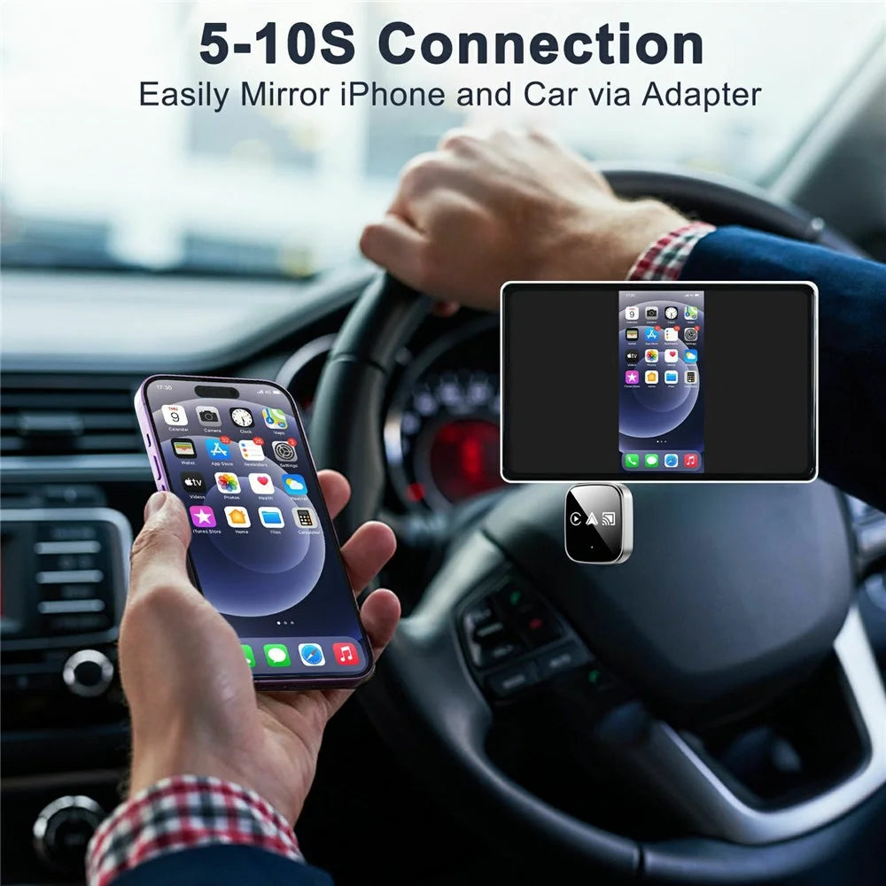 TYS-4222M 3 in 1 Mirror Wireless Car Play Adapter for Car Play / Android Auto Vehicles Wired to Wireless Converter Support Airplay - Black - 5