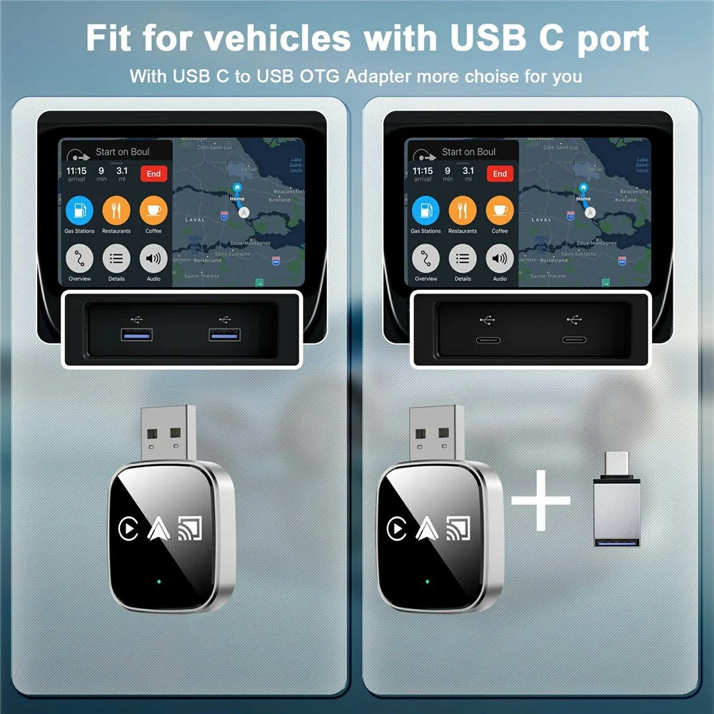 TYS-4222M 3 in 1 Mirror Wireless Car Play Adapter for Car Play / Android Auto Vehicles Wired to Wireless Converter Support Airplay - Black - 7