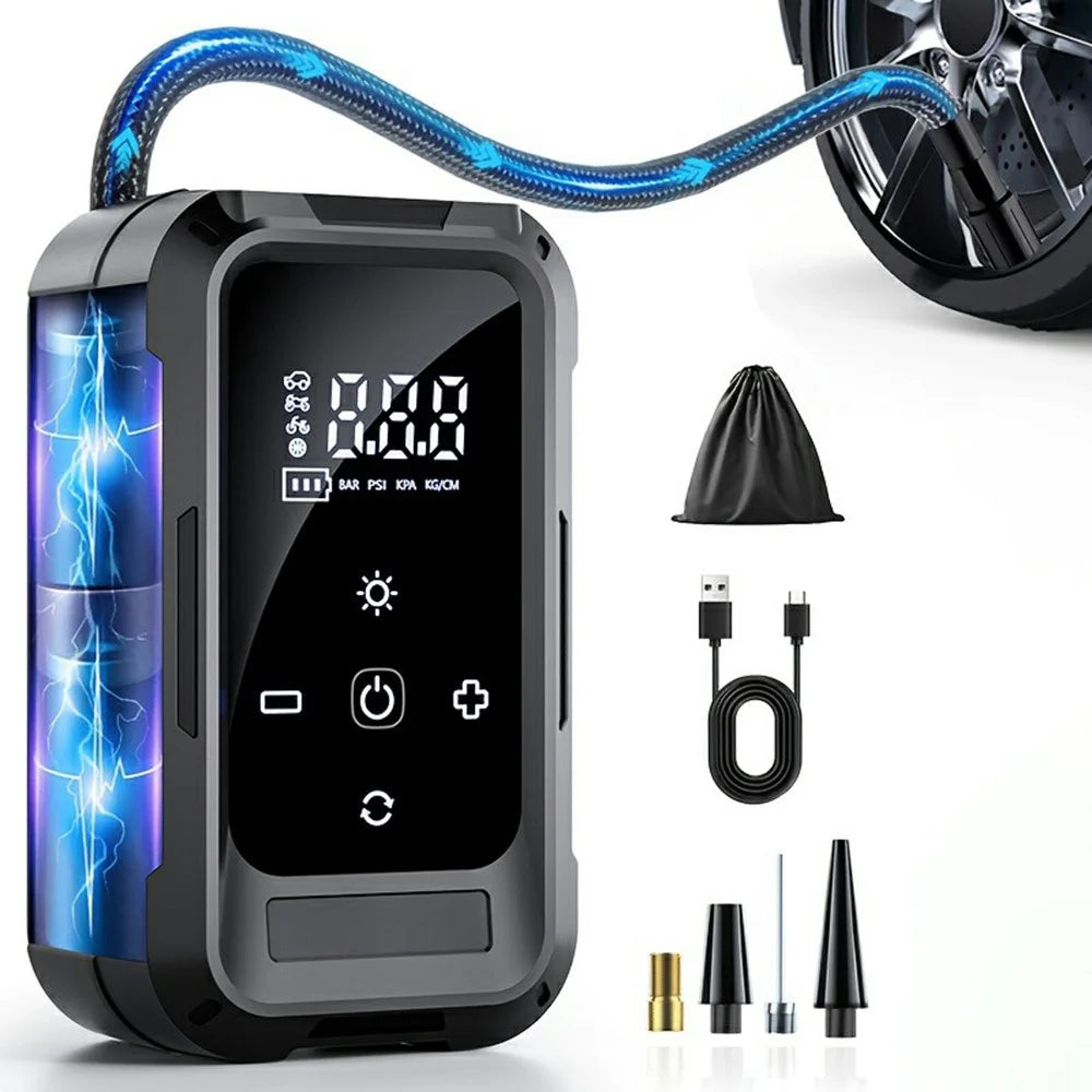 Wireless Car Air Pump Portable Electric Smart Tire Inflator with Digital Display / LED Light for Vehicle / Bicycle / Off-Road - Black - 1