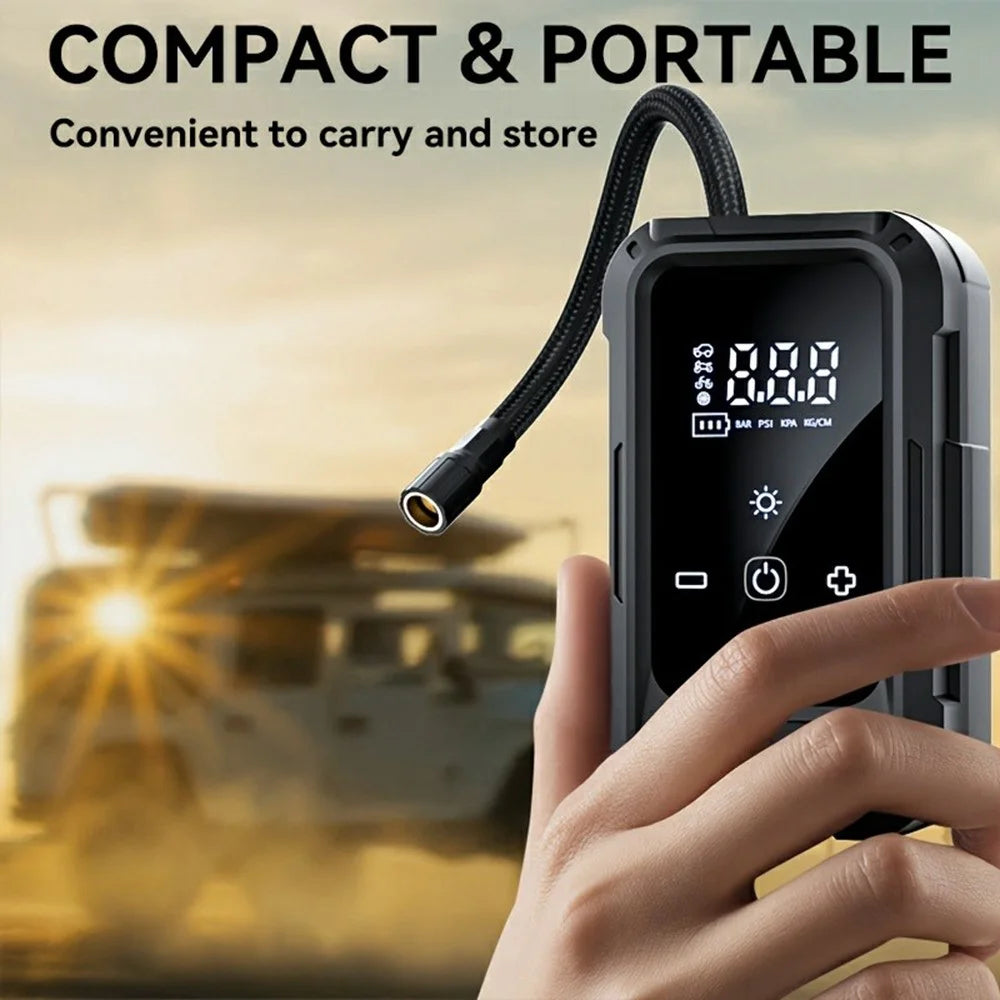 Wireless Car Air Pump Portable Electric Smart Tire Inflator with Digital Display / LED Light for Vehicle / Bicycle / Off-Road - Black - 2