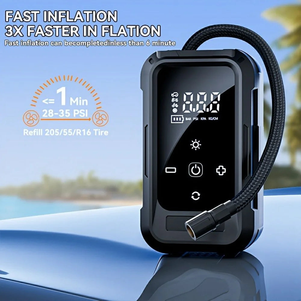 Wireless Car Air Pump Portable Electric Smart Tire Inflator with Digital Display / LED Light for Vehicle / Bicycle / Off-Road - Black - 3