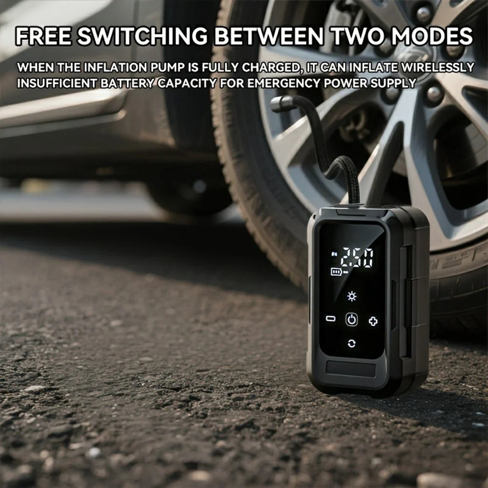 Wireless Car Air Pump Portable Electric Smart Tire Inflator with Digital Display / LED Light for Vehicle / Bicycle / Off-Road - Black - 7