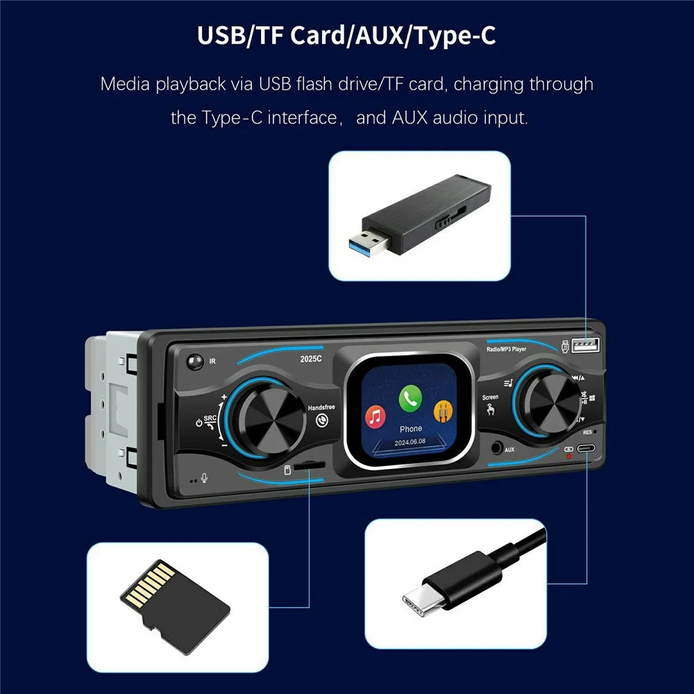 2025C Single DIN Car Stereo MP3 Player with 2.2 Inch Touch Screen Bluetooth-compatible Speaker FM Radio - 6