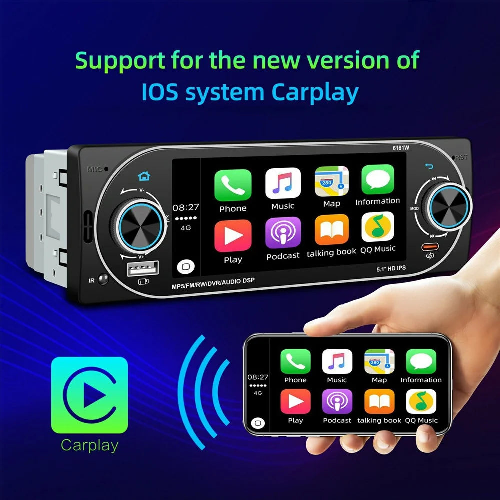 6181W 5.1 Inch HD Screen Single DIN Car Radio MP5 Player Wireless CarPlay Android Auto Bluetooth-compatible FM Radio - 3