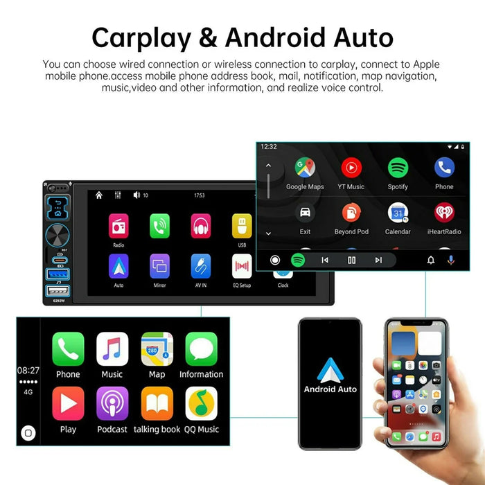 6292W 6.9 Inch Touchscreen Single DIN Car Stereo Radio Bluetooth-compatible Wireless CarPlay Android Auto FM Radio - 5