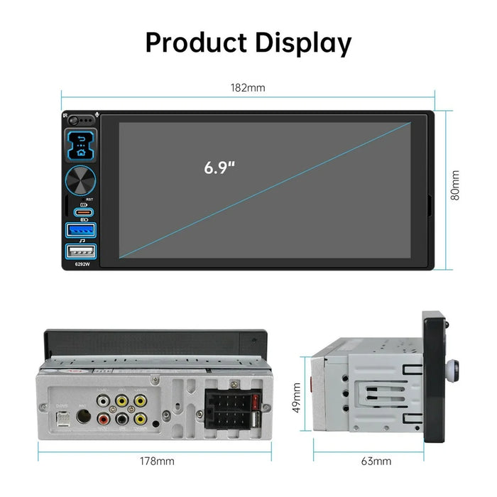 6292W 6.9 Inch Touchscreen Single DIN Car Stereo Radio Bluetooth-compatible Wireless CarPlay Android Auto FM Radio - 6