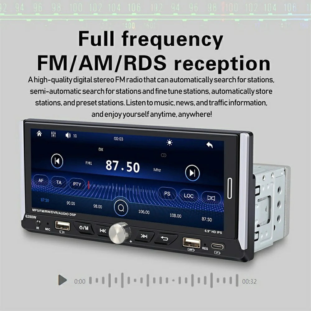 6280W 6.9 Inch Touch Screen Single DIN Car Stereo Receiver Wireless CarPlay Android Auto Bluetooth-compatible Multimedia Player - 4