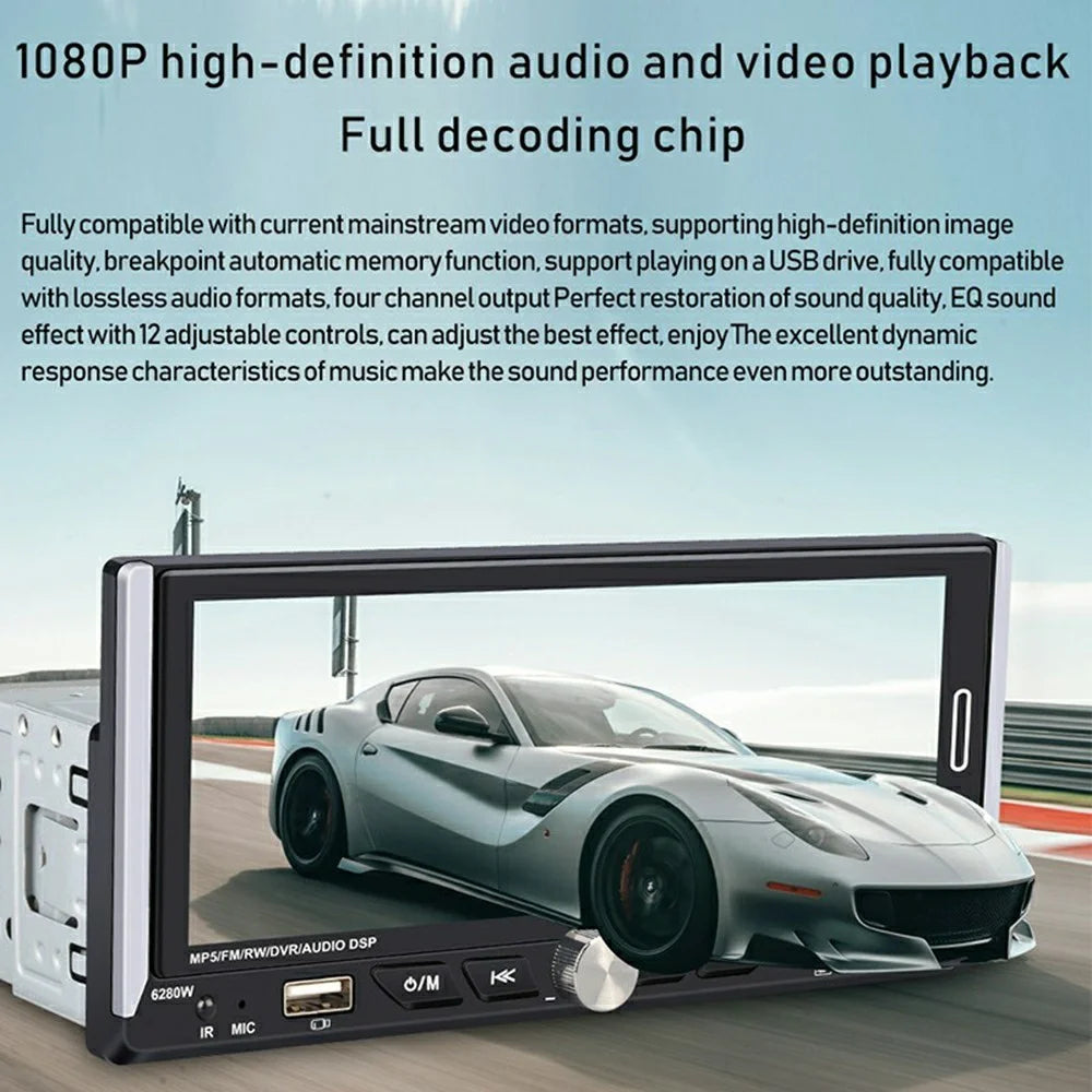 6280W 6.9 Inch Touch Screen Single DIN Car Stereo Receiver Wireless CarPlay Android Auto Bluetooth-compatible Multimedia Player - 5