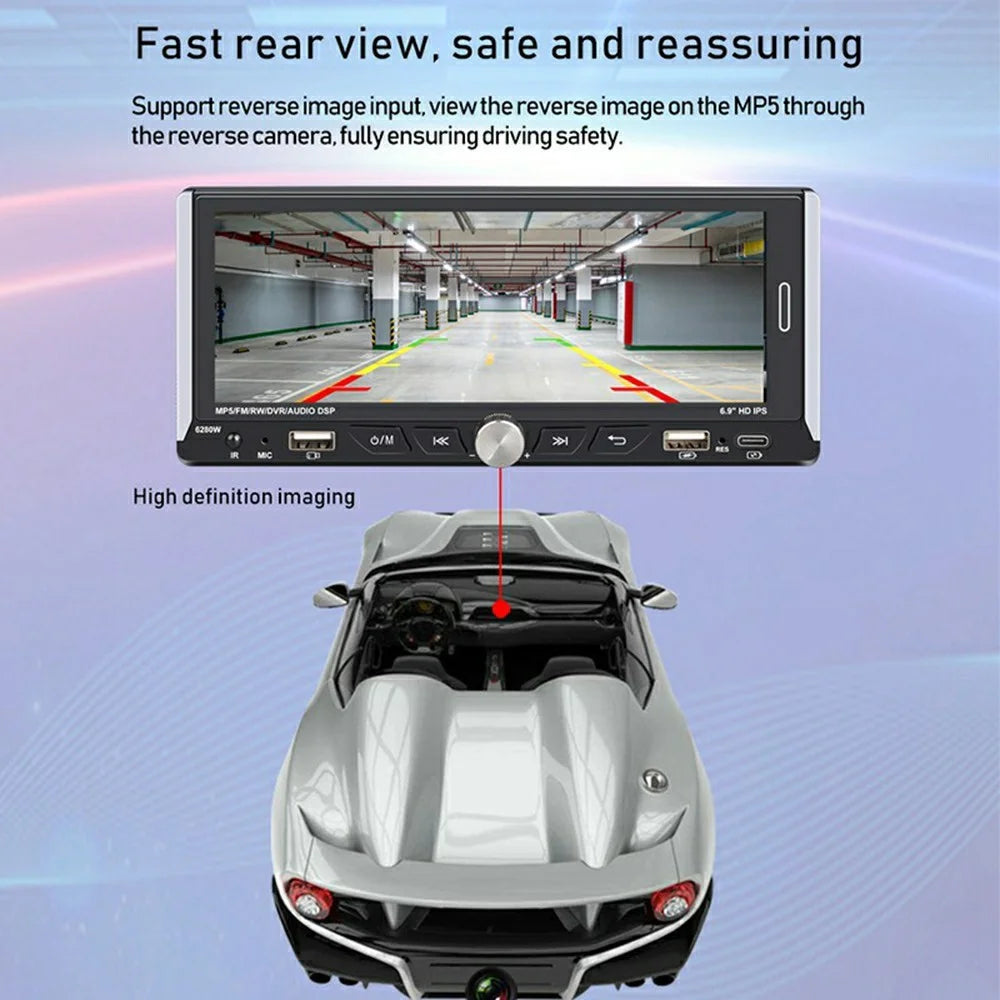 6280W 6.9 Inch Touch Screen Single DIN Car Stereo Receiver Wireless CarPlay Android Auto Bluetooth-compatible Multimedia Player - 6