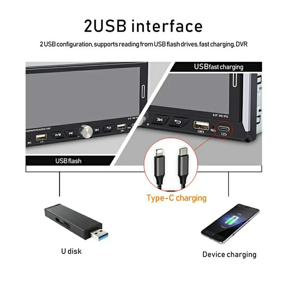 6280W 6.9 Inch Touch Screen Single DIN Car Stereo Receiver Wireless CarPlay Android Auto Bluetooth-compatible Multimedia Player - 7