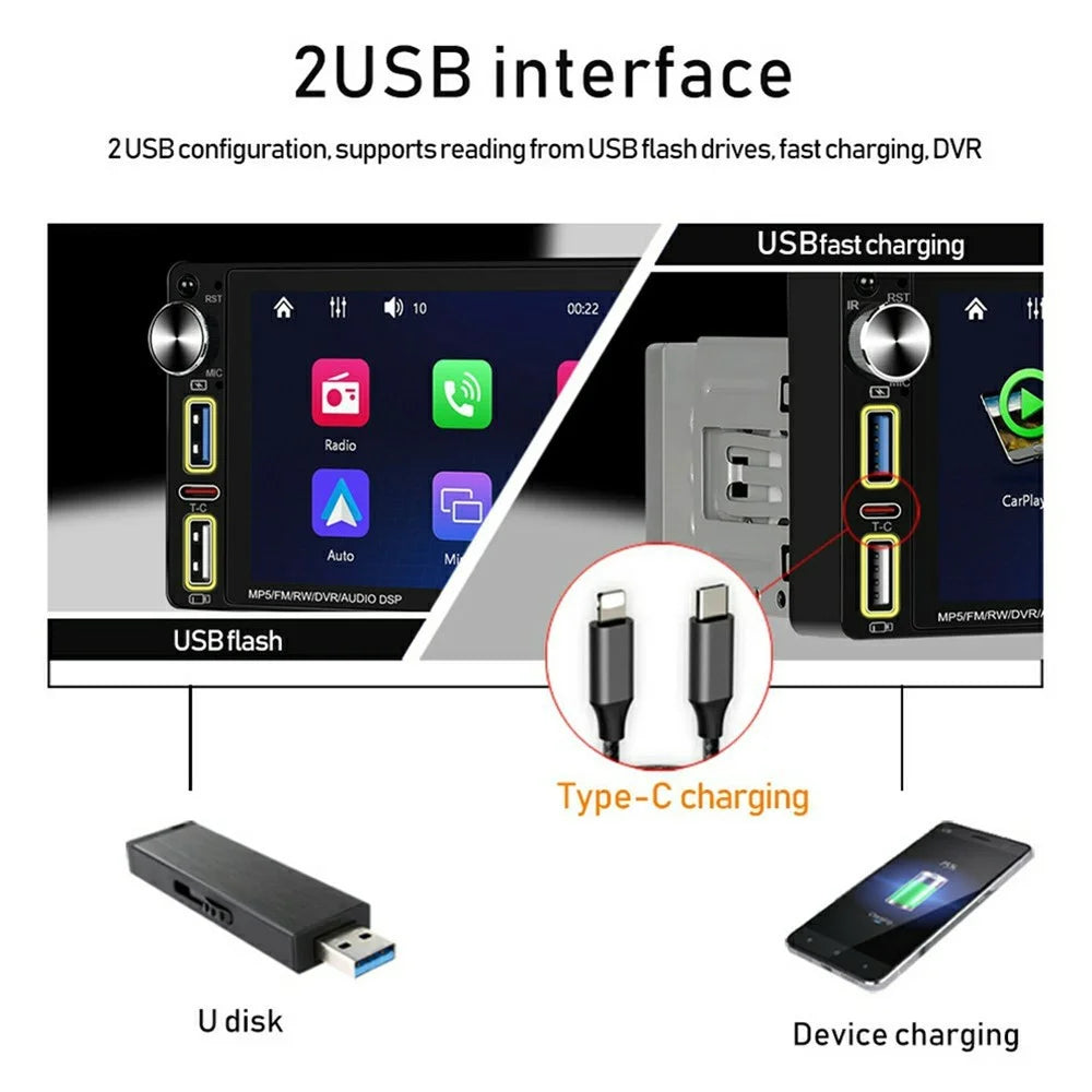 6290W 6.9 Inch Touch Screen Single Din Car Stereo Radio CarPlay Android Auto Bluetooth-compatible MP5 Player - 3
