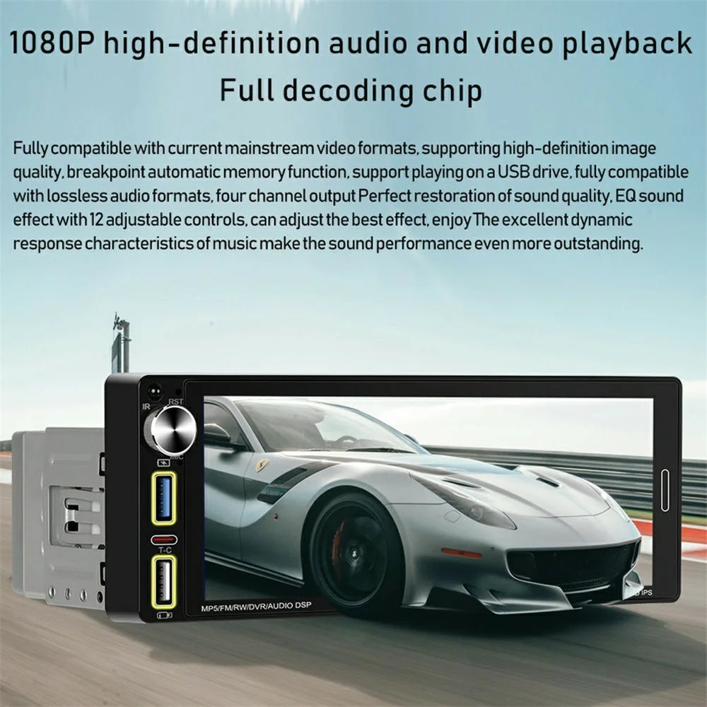 6290W 6.9 Inch Touch Screen Single Din Car Stereo Radio CarPlay Android Auto Bluetooth-compatible MP5 Player - 7