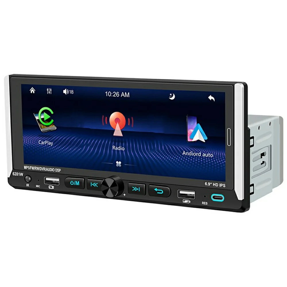6281W Single DIN Car Stereo Radio 6.9 Inch Touch Screen GPS Navigation MirrorLink Android Auto Wireless CarPlay Player - 2