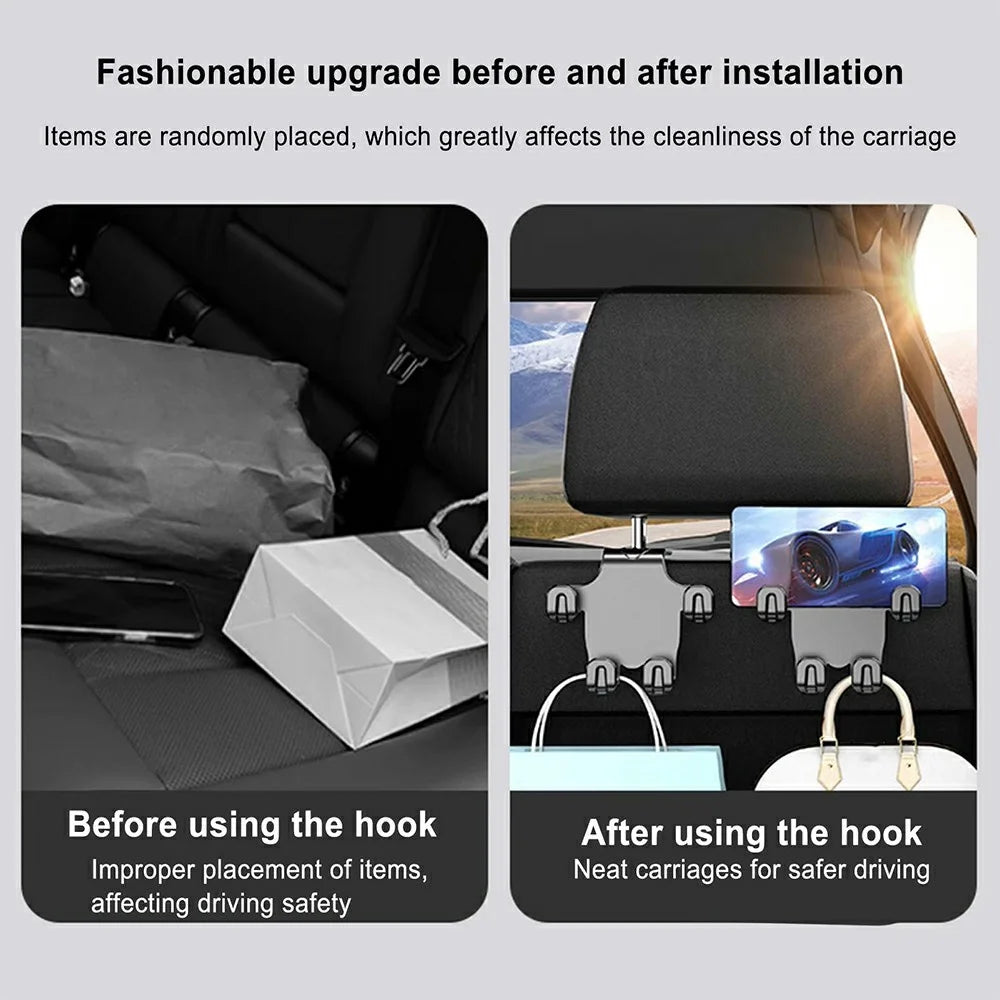 Car Seat Back Hook Multi-Functional Creative Storage Organizer for Car Interior Rear Seat Car Phone Holder - Black - 4