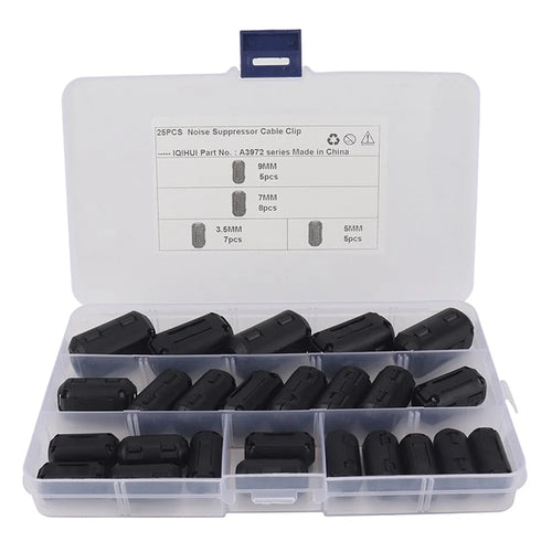 A3972 25PCS 3.5mm / 5mm / 7mm / 9mm Anti-interference Degaussing Ring Cable Clip Core Noise Suppressor Filter - 1