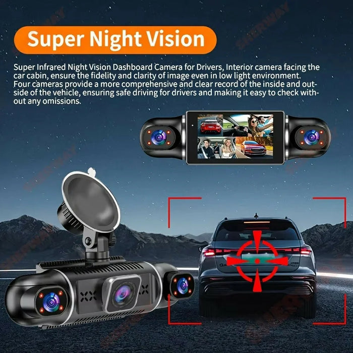 2K + 1080Px4 5 Channels 3.0 Inch Screen Car Dash Cam 24 Hour Parking Monitor Night Vision WiFi Camera Support OBD - Black - 7