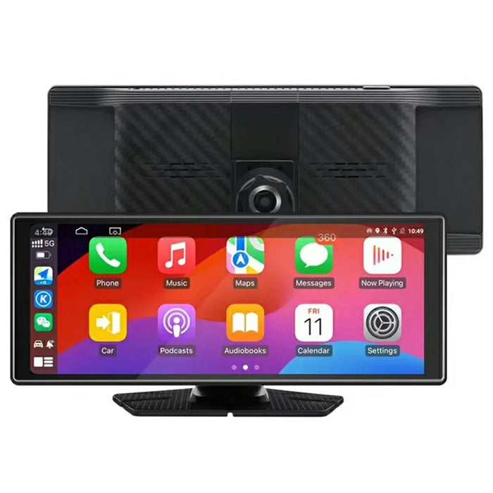 10.26 Inch Large Screen Allwinner V553 Wireless CarPlay Screen Multimedia Player with 4K + 1080P Front and Rear Dual Recording Dash Cam - Black - 1
