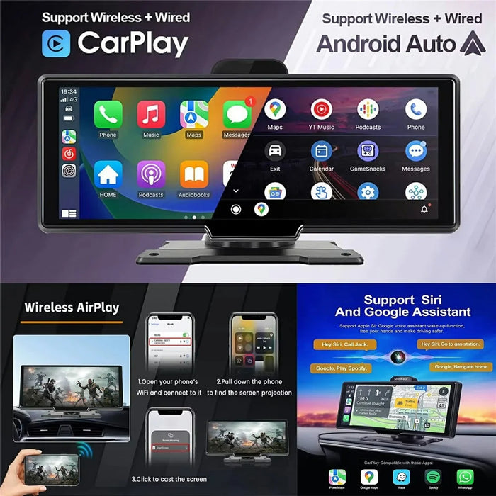 10.26 Inch Large Screen Allwinner V553 Wireless CarPlay Screen Multimedia Player with 4K + 1080P Front and Rear Dual Recording Dash Cam - Black - 5