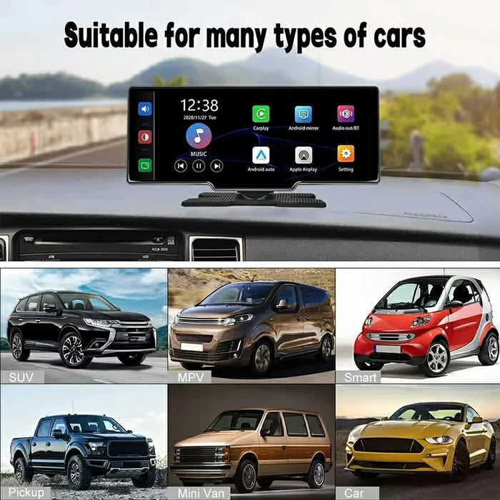 10.26 Inch Large Screen Allwinner V553 Wireless CarPlay Screen Multimedia Player with 4K + 1080P Front and Rear Dual Recording Dash Cam - Black - 6