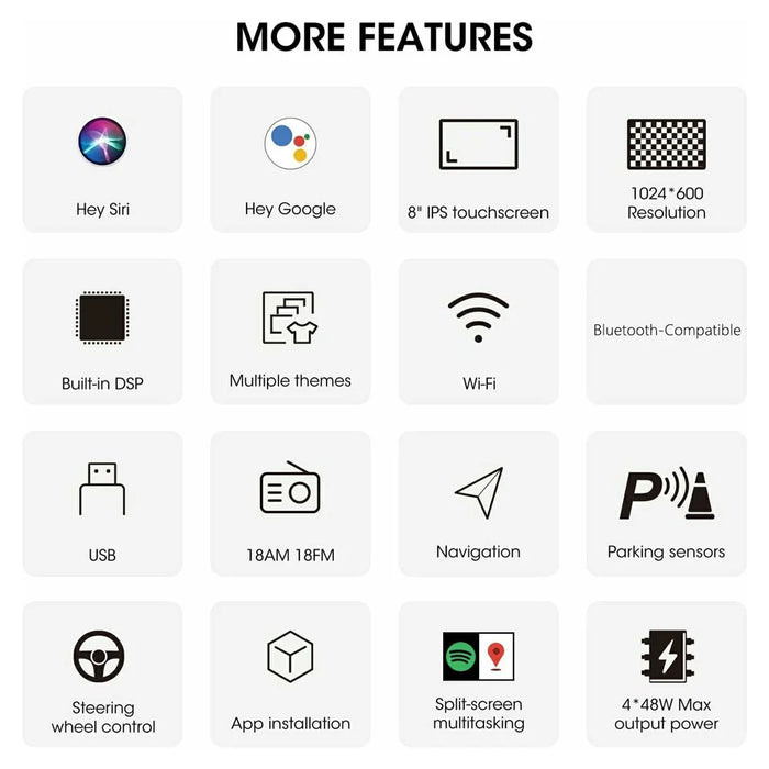 8 Inch CarPlay Android 9.0 Quad Core GPS Navigation Car Stereo Multimedia Player for Volkswagen 2003-2016, 2+32GB - Black - 3