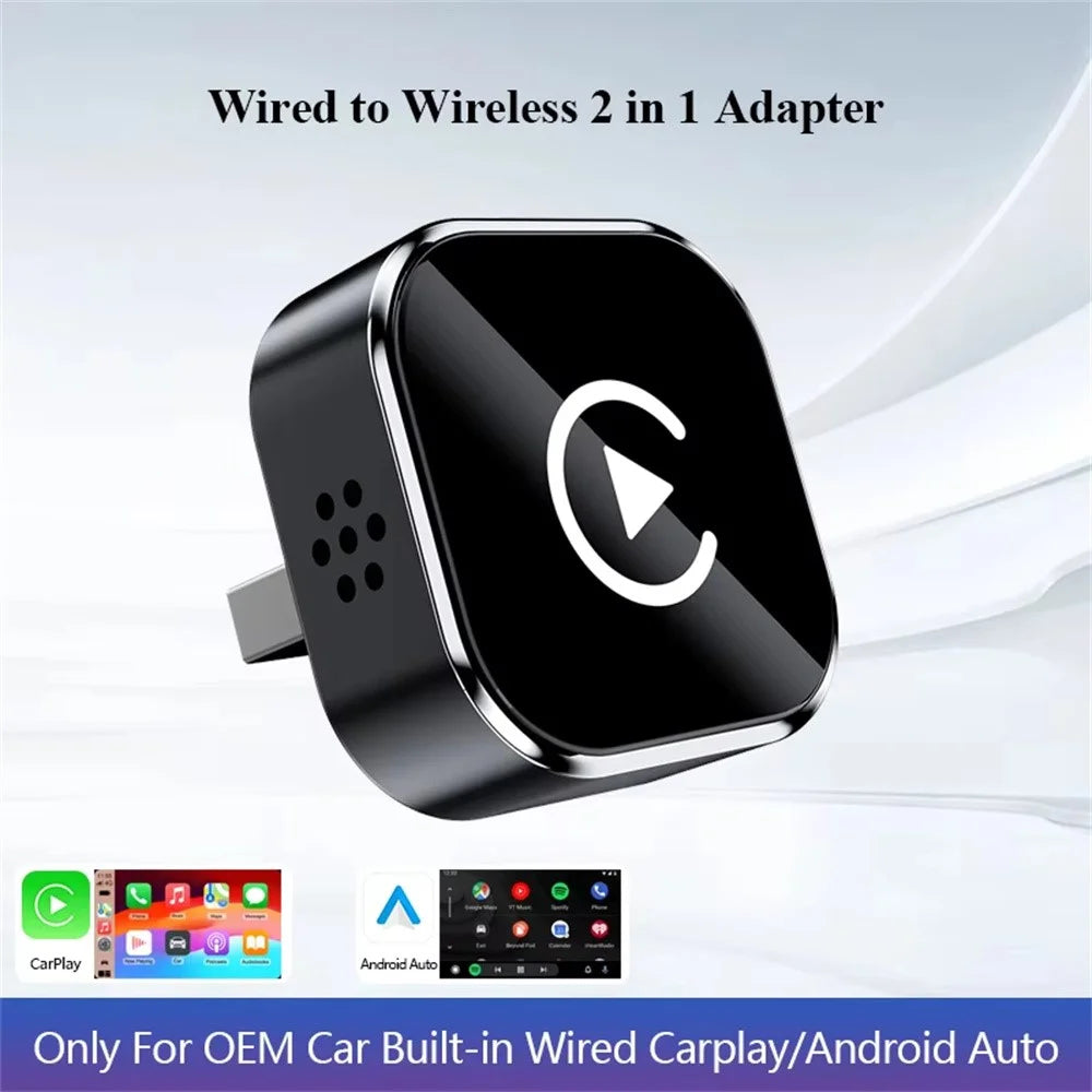 Q1A Wired to Wireless Carplay  /  Android Auto 2 in 1 Dongle Auto Connect Mini Adapter - Black+Colorful Symbol - 2