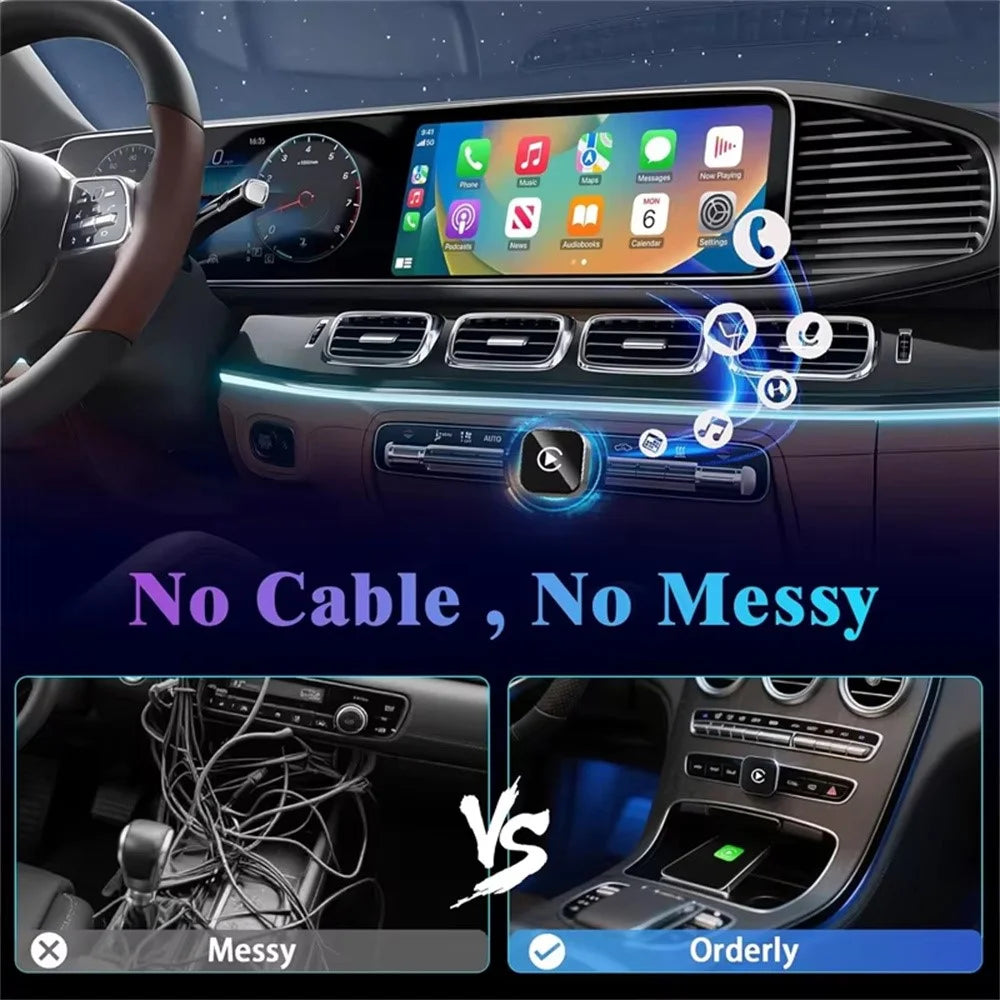 Q1A Wired to Wireless Carplay  /  Android Auto 2 in 1 Dongle Auto Connect Mini Adapter - Black+Colorful Symbol - 3
