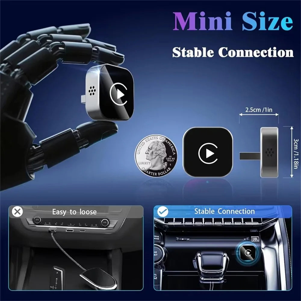Q1A Wired to Wireless Carplay  /  Android Auto 2 in 1 Dongle Auto Connect Mini Adapter - Black+Colorful Symbol - 7