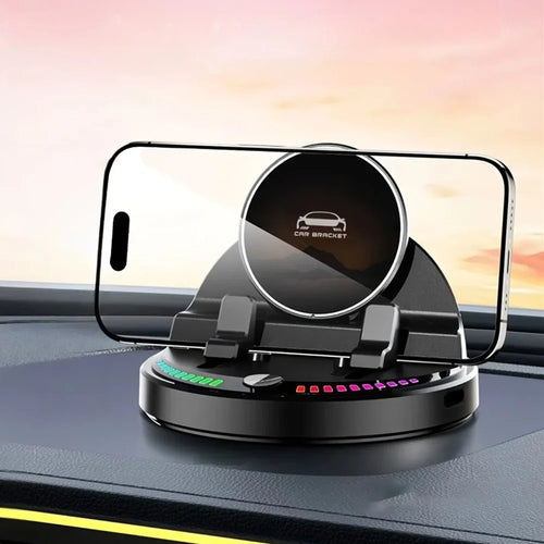 15W Wireless Fast Charger Auto Clamp 360 Degree Rotatable Car Dashboard Mount Phone Holder Bracket - Black - 1