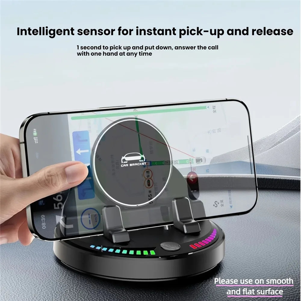 15W Wireless Fast Charger Auto Clamp 360 Degree Rotatable Car Dashboard Mount Phone Holder Bracket - Black - 2