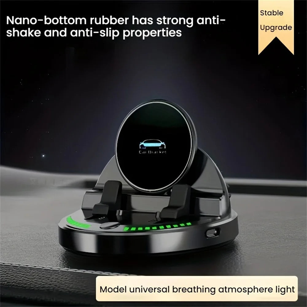15W Wireless Fast Charger Auto Clamp 360 Degree Rotatable Car Dashboard Mount Phone Holder Bracket - Black - 3