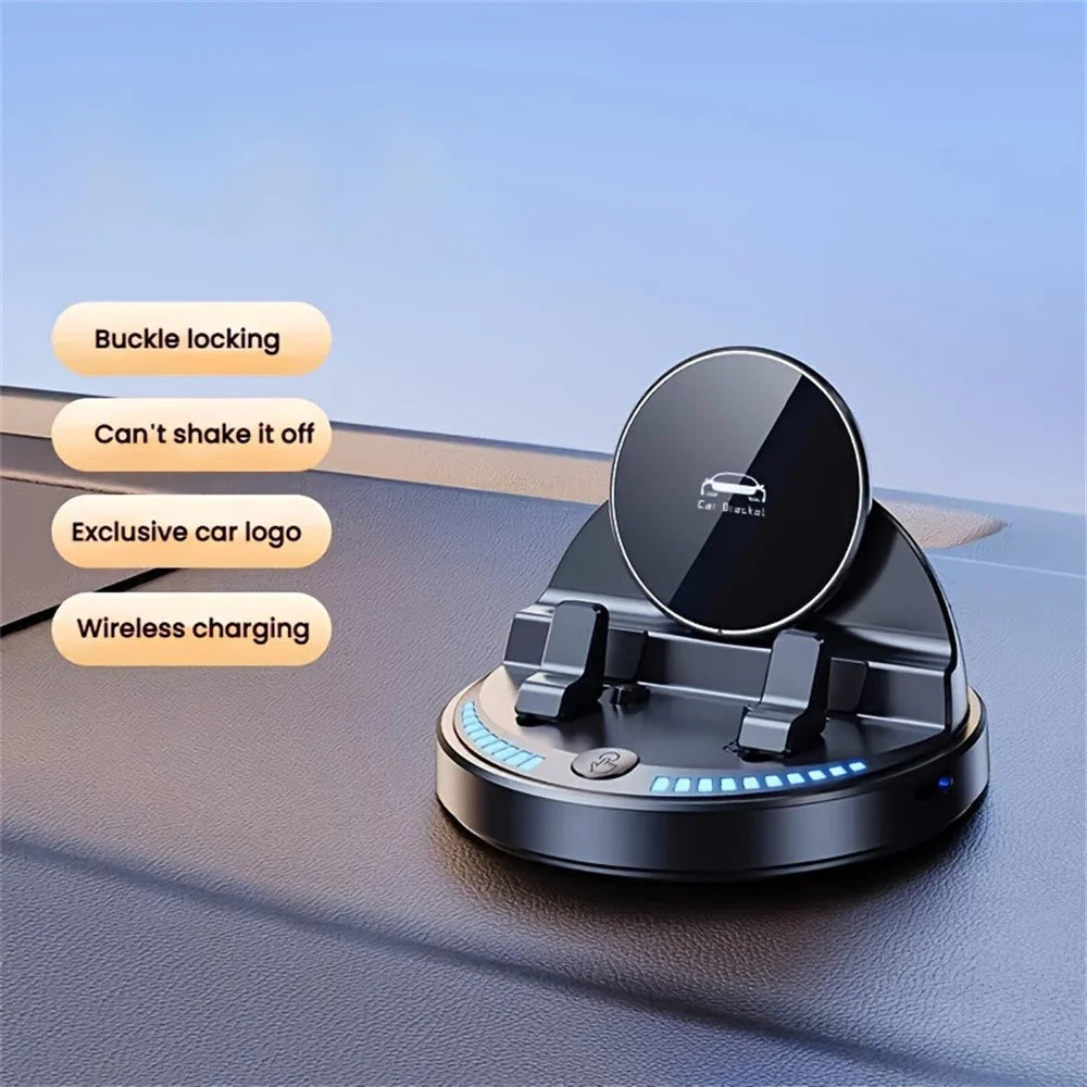 15W Wireless Fast Charger Auto Clamp 360 Degree Rotatable Car Dashboard Mount Phone Holder Bracket - Black - 4
