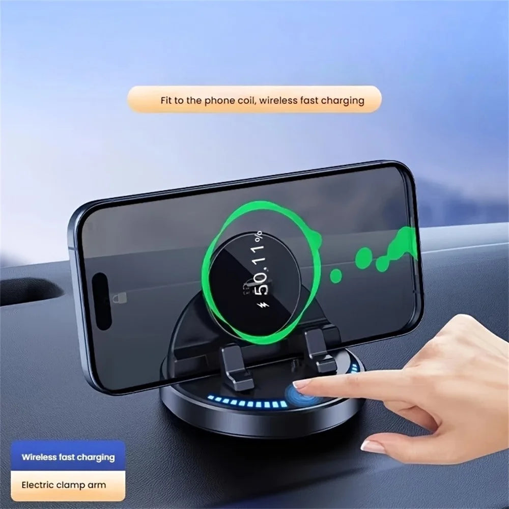 15W Wireless Fast Charger Auto Clamp 360 Degree Rotatable Car Dashboard Mount Phone Holder Bracket - Black - 5